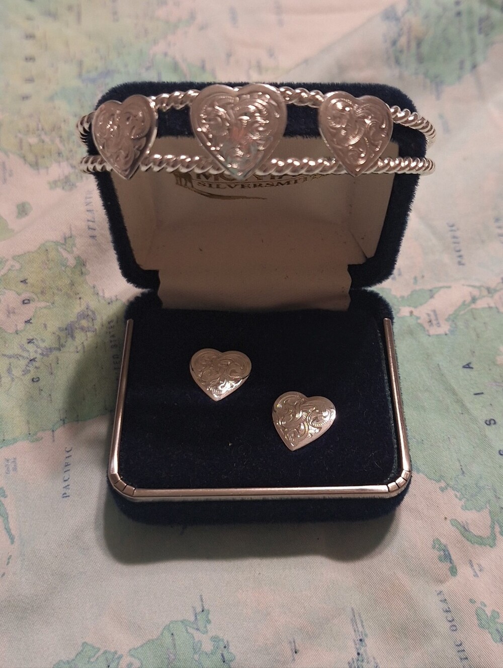 Silver Heart Earrings And Bracelet